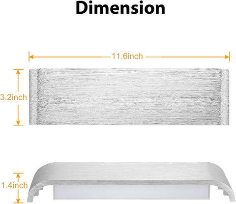 Indoor Led Wall Lights - 2 Pack 3000K/4500K/6000K Adjustable Color Temperature Wall Lights for Bedroom Living Room Kitchen Dining Room (Silvery-12 Inch, 2 Pack)