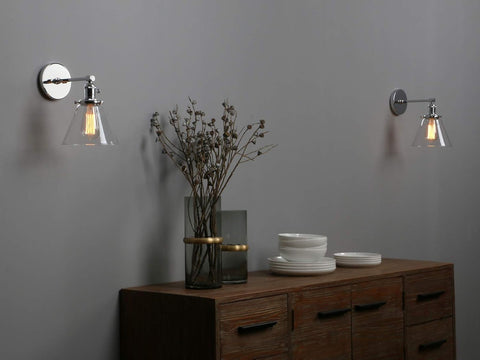 Phansthy Edison Industrial Wall Sconce 7.3" Vintage Brass Glass Wall Light