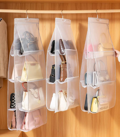 AARAINBOW Hanging Purse Organiser for Wardrobe, 8-Pocket Handbag Storage, White