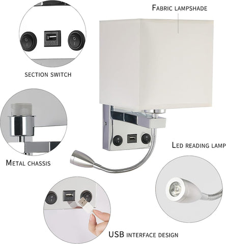 DEECOZY LED Bedside Reading Wall Lamp with Gooseneck 3W