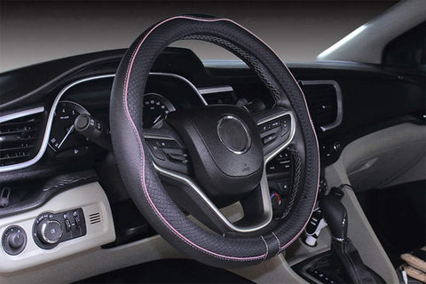 Microfiber Leather Car Steering Wheel Cover 15 Inch Black Pink