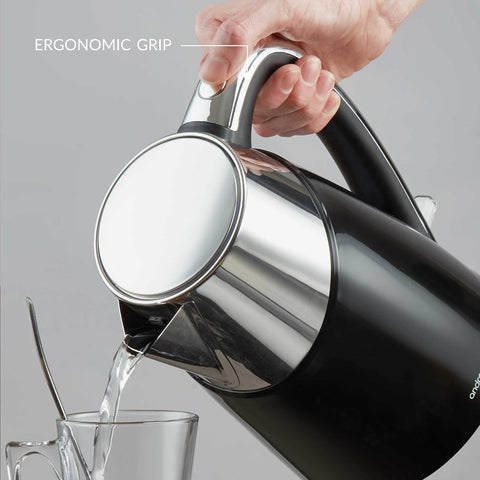 Electric Kettle 1.7L Fast Boil Quiet Kettle – Energy Efficient Cordless Jug with 360° Swivel Base & Reusable Filter – 3000W Black