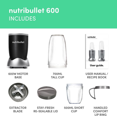 Blender 600 Series Powerful 600W Personal Extractor with 20,000 RPM Cyclonic Technology – Smoothie & Shake Maker with High Torque Power Base, Easy Clean Design – Piano Black