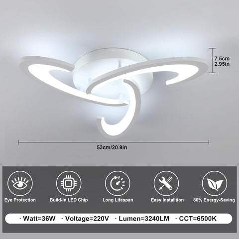 LED Ceiling Light 36W 3240LM – Modern Semi Flush Mount Lamp, 6500K Cool White Acrylic Flower Design for Bedroom, Living Room, Kitchen