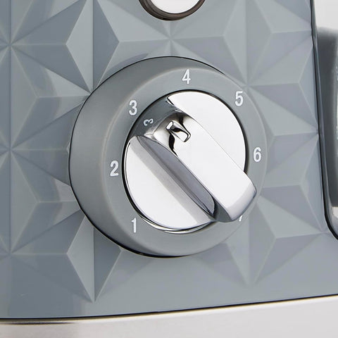 4 Slice Toaster – High Gloss Geometric Design, Defrost & Reheat, Wide Slots, Removable Crumb Tray – Grey