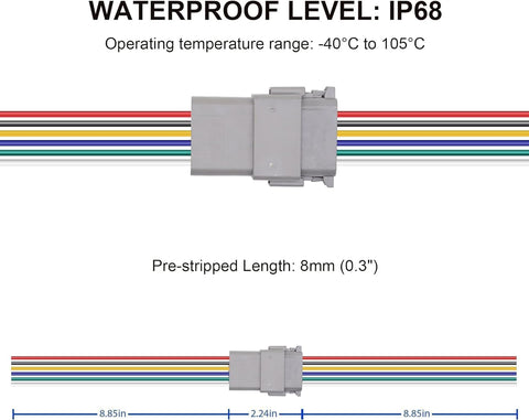HISports 12-Pin DT Connector Kit, Waterproof DT Electrical Wire Connector 12 Pin Way Sealed Gray Male and Female Auto Waterproof Electrical Wire Connector Plug, for Motorcycle, Scooter, Car, Boats