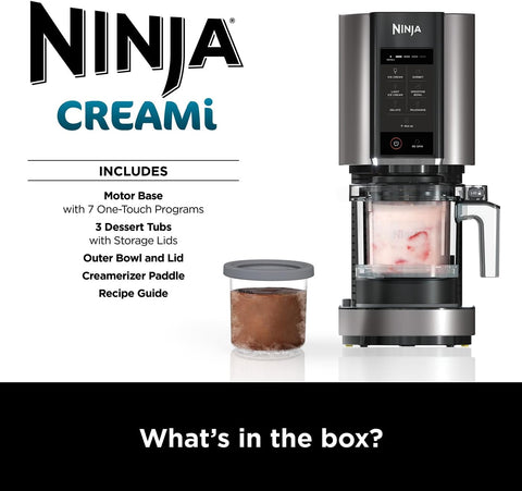 CREAMi Ice Cream & Frozen Dessert Maker – 1.4L Capacity – 7 Programs – Includes 3 Tubs – Black/Silver – Gelato, Sorbet & More