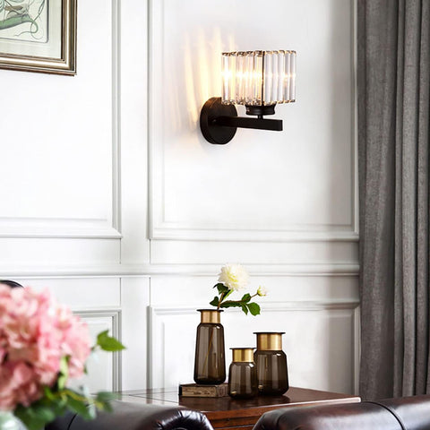 Retro Crystal Wall Light E27 Black Square Sconce