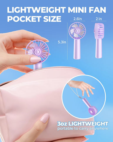 Mini Portable Handheld Fan 1800mAh 3 Speeds Light Purple