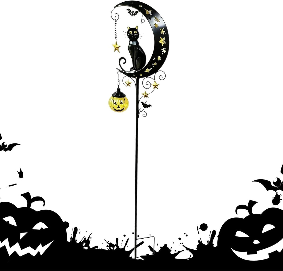 Solar Stake Lights Halloween Pathway Lighting Black Cat Pumpkin Moon