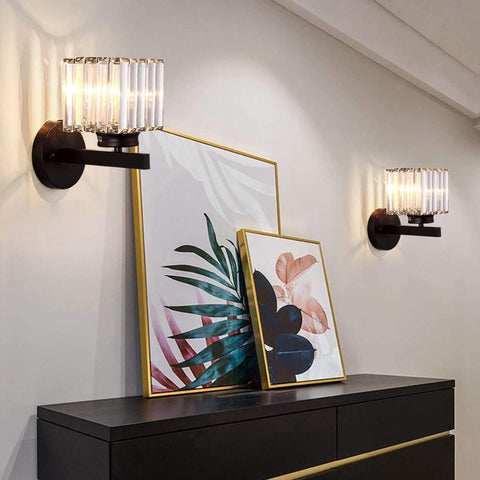 Retro Crystal Wall Light E27 Black Square Sconce