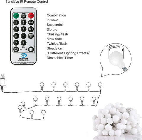Multi-Coloured 120LED Globe String Lights 15M with Remote & Timer