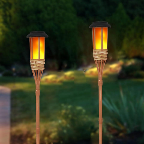 Solar Lights Outdoor Garden Bamboo Flame Torch Lamp,Waterproof Solar Flickering Dancing Flame Lights Garden Ornament Outdoor Stake Lights for Yard Patio Pathway Decorations (2PCS)