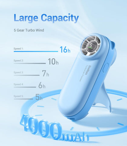 Diveblues Portable Handheld Turbo Fan, 4000mAh Rechargeable Pocket Hand Fan, Up to 16 Hours, Hand Fan with 5 Speeds Powerful Cooling for Travel/Summer/Outdoor/Lash/Purse