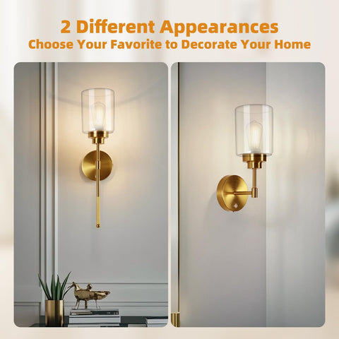 Battery Operated Wall Sconce Set of 2 Gold - Wireless Rechargeable LED