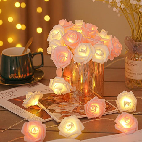 Pink Rose Flower Fairy String Lights 6M with 40 LEDs, Battery Operated Decorative Lights for Romantic Indoor and Outdoor Décor