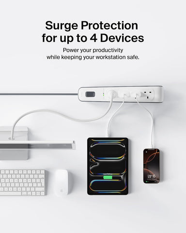 Belkin 4-Way Surge Protection Extension Lead 2m – White Power Strip with 4 Outlets – Keep Your Everyday Electronics Connected with Greater Peace of Mind
