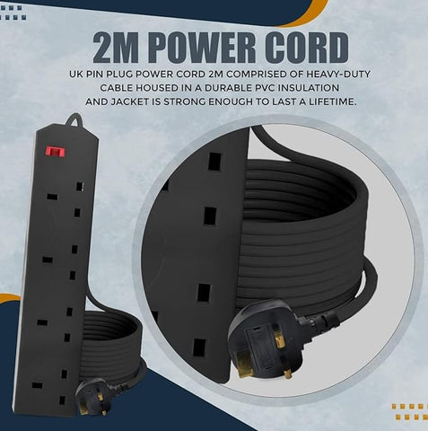 4 Gang 2 Metre Extension Lead with Wall Mount