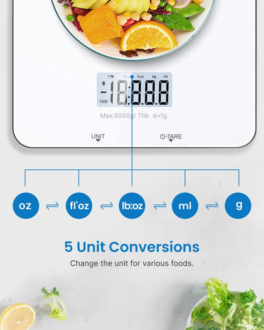 Smart Kitchen Scales with App & Nutrition Calculator – 5kg Food Scale for Baking, Weight Loss, Calorie Counting & Accuracy