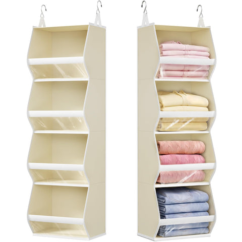 Lifewit 4-Tier Hanging Wardrobe Storage Organiser – Grey Foldable Closet Shelves with Clear PVC Window