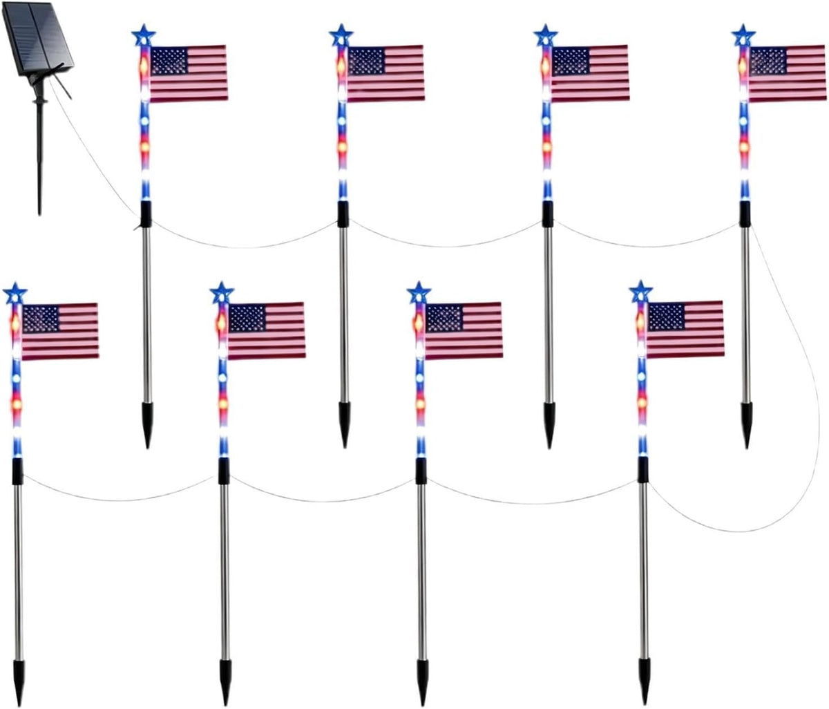 Solar Flag Light White Blue Waterproof Lighting with Timer