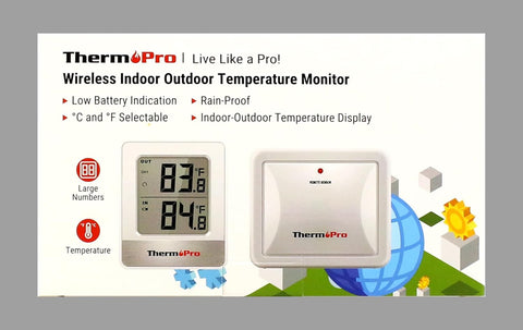 TP200C Wireless Indoor Outdoor Thermometer with Rainproof Sensor, 150m Range, Greenhouse & Garden Temperature Monitor