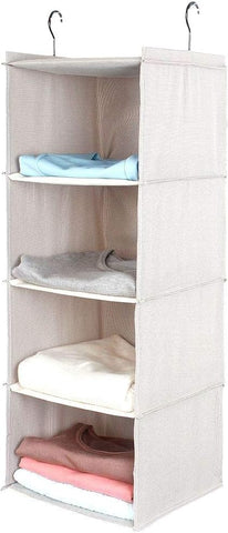 BrilliantJo Hanging Closet Organizer for Clothes Sweaters Advanced cloth 4 shelves Hanging Wardrobe Storage Shelves, Beige Check Washable(31.5 * 12 * 12 inch)