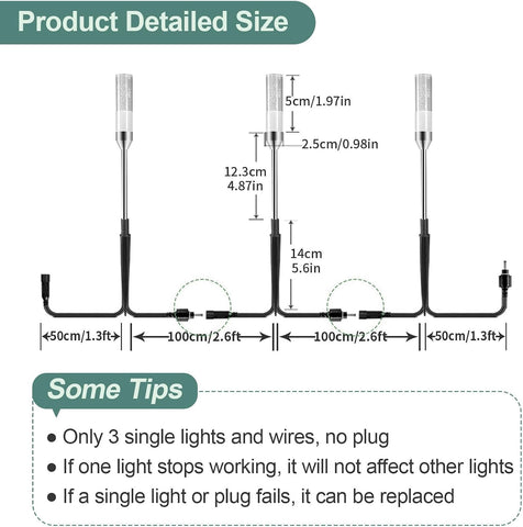 ECOWHO Garden Path Lamps 3 Packs with 3m Wiring Cable Spike Lights Without Adapter, Only Extension Landscape Lights Warm White Pathway Lighting (No Plug)