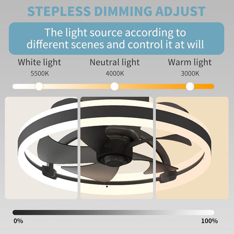 50cm Ceiling Fan with Lights and Remote | 6 Speeds, Dimmable LED Ceiling Fan Light