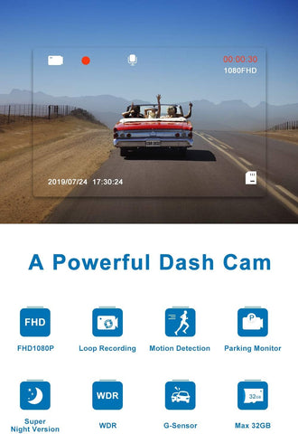 CHORTAU 1080P FHD Dash Cam for Cars with 170° Wide Angle – 3.2" Screen