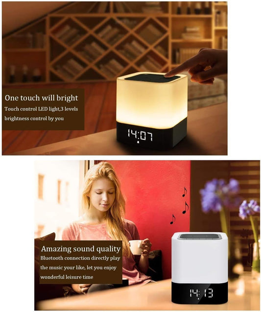 Wireless Bluetooth Speaker with Touch Control Bedside Lamp,Alarm Clock,MP3,Portable Smart LED Touch Sensor Table Lamp Dimmable RGB Multi-Color Changing Night Lights, All in 1