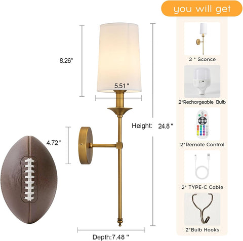 Battery Operated Wall Sconce Set of Two,Modern with Remote Control Dimmable Wall Lighting Indoor