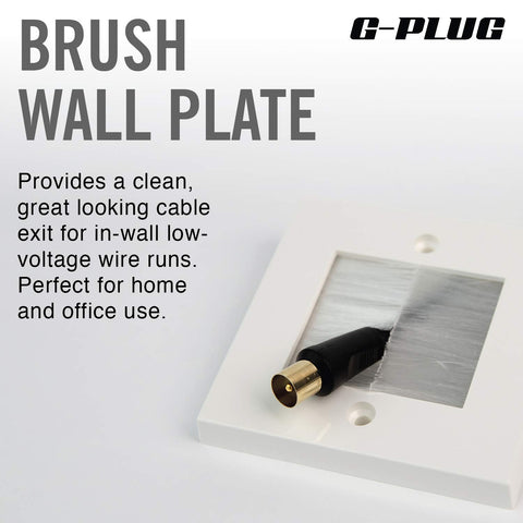 G-PLUG Cable Pass Through Wall Plate Faceplate with Brush – White Single Gang Cover for HDMI, TV, Ethernet, Speaker Wires – Easy to Install, Clean Cable Management Solution