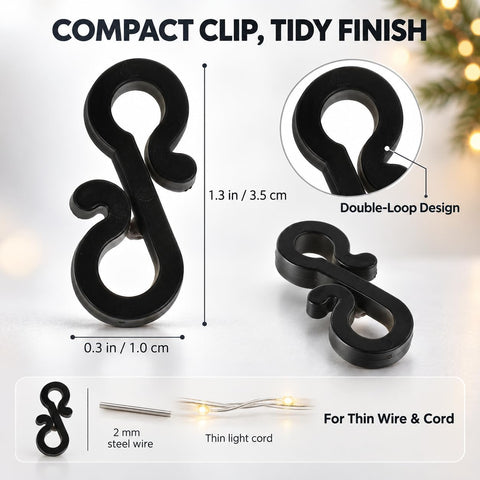 DOITOOL 120 Pcs Black Gutter Hooks for Outdoor Lights – 3.5cm S-Shaped Clips for Christmas Lights, Fairy Lights, Icicle Lights, Porches & Roofline Decorations