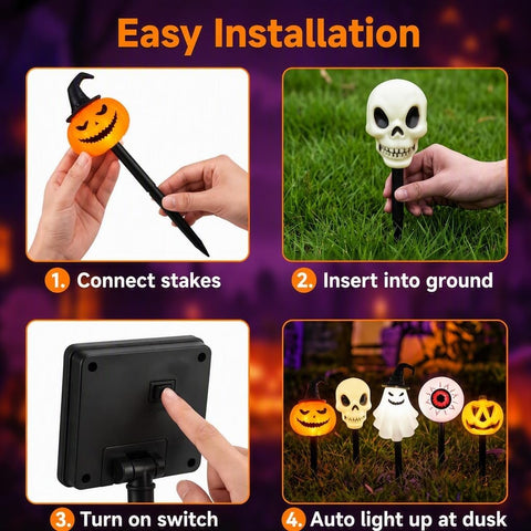 Halloween Solar Pathway Lights 5 Pack, Pumpkin Skull Ghost Stake Lamp