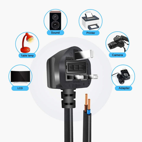 13A Fused Power Cable 1.5m UK Plug Bare Ends – Black