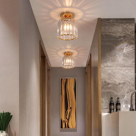 Modern Gold Crystal Flush Mount Ceiling Light Fixture for Home