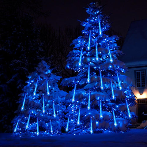 Kwaiffeo Blue Meteor Shower Christmas Lights Outdoor 240LED 10 Tube Waterproof