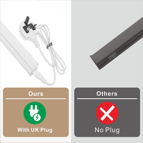 2-Pack T5 LED Under Cabinet Kitchen Lights 2ft 4000K – UK Plug, 9W Cool White with Individual On/Off Switches - Brighten Dark Worktops Without the Wiring Hassle