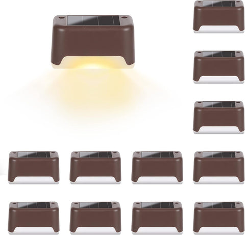 Solpex Solar Fence Lights, 12 Pack Garden Solar Deck Lights for Outdoor, Waterproof for Outdoor Stairs, Step, Fence, Yard, Patio, Pathway(Brown Warm White) [Energy Class A]