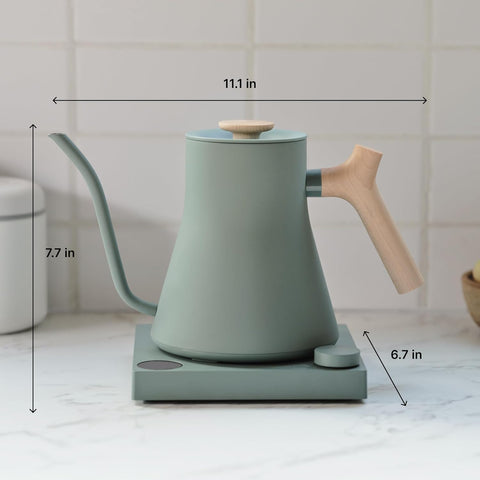 Fellow Stagg EKG 0.9L Electric Gooseneck Kettle, Stainless Steel Pour-Over Coffee & Tea Pot, Quick Heating, Smoke Green Maple Handle
