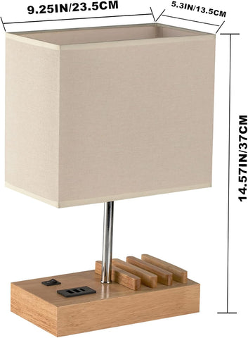 USB Bedside Table Lamp with 3 USB Charging Ports & Phone Charge Dock – Wooden Charging Station Desk Lamp with Device Organiser for Bedroom, Guest Room, Living Room & Office