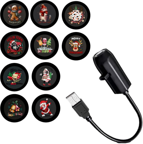 FYKTIK Christmas Projector Lights – Plug & Play HD Christmas Projector with 10 Festive Projection Films, 360° Rotating USB Night Light for Walls & Ceilings, Bedrooms & Parties