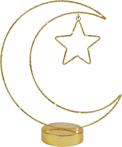 Gold Moon & Star Ramadan Table Light – 20 Warm White LED Battery Operated Decoration with Timer