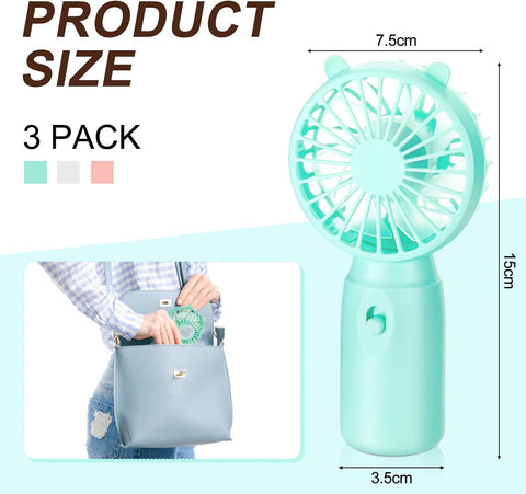 Mini Handheld Portable Fans Battery Operated Lightweight 3 Pack