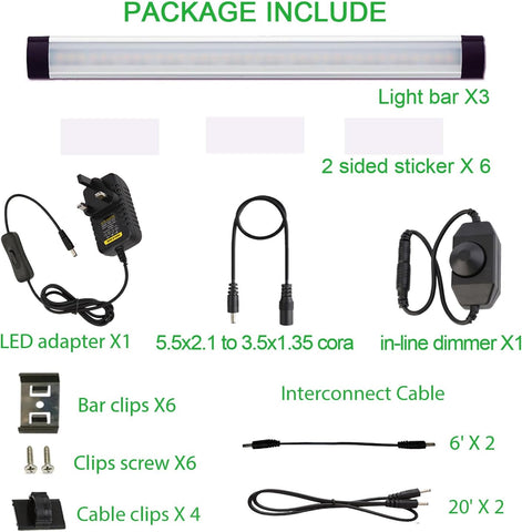 Under Cabinet Kitchen Lights 28cm LED Dimmable Warm White Plug-in Ultra Thin Bars 3 Pack