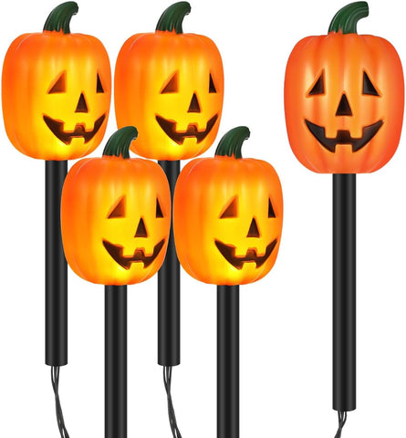 Housoutil Halloween Pumpkin Pathway Lights, 5 LED Garden Stake Lights