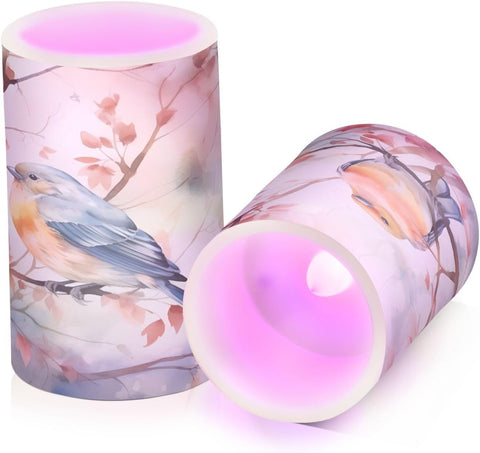 Autumn Birds Flameless LED Candles Set of 2, Flickering Battery Candles with Remote & Timer for Home Décor