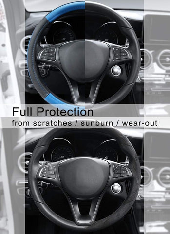 COFIT Microfiber Leather Steering Wheel Cover Blue and Black