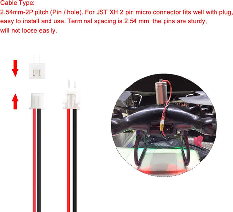 Lyeteung 50 Sets 2.54mm JST-XH Connector, Mini Micro JST XH 2 Pin Connector Plug Male with 150mm 22AWG Cable & Female Connector (Black Red)